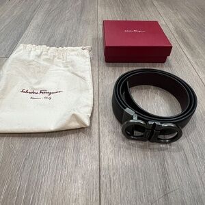 Salvatore Ferragamo Vintage Reversible Belt Black Brown Leather Fits 37-41"